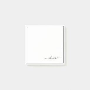 Notas Post-it® Black White Modern Script Girly Monograma Nombre