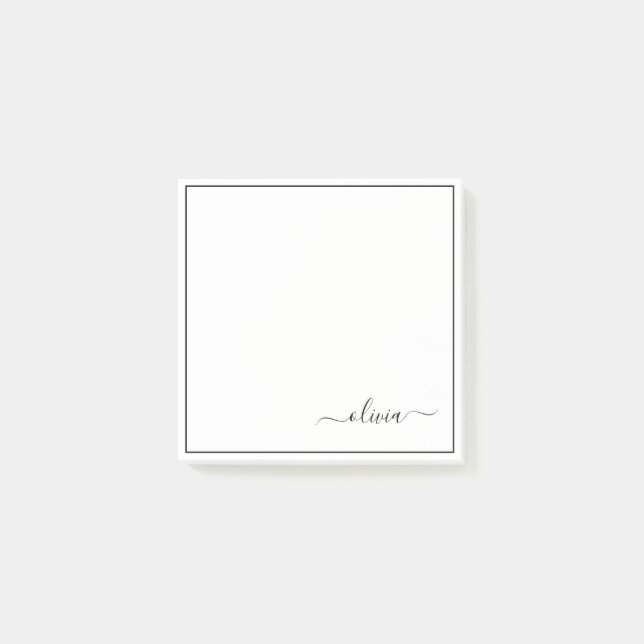 Notas Post-it® Black White Modern Script Girly Monograma Nombre (Anverso)