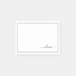 Notas Post-it® Black White Modern Script Girly Monograma Nombre