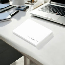 Notas Post-it® Black White Modern Script Girly Monograma Nombre