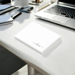Notas Post-it® Black White Modern Script Girly Monograma Nombre