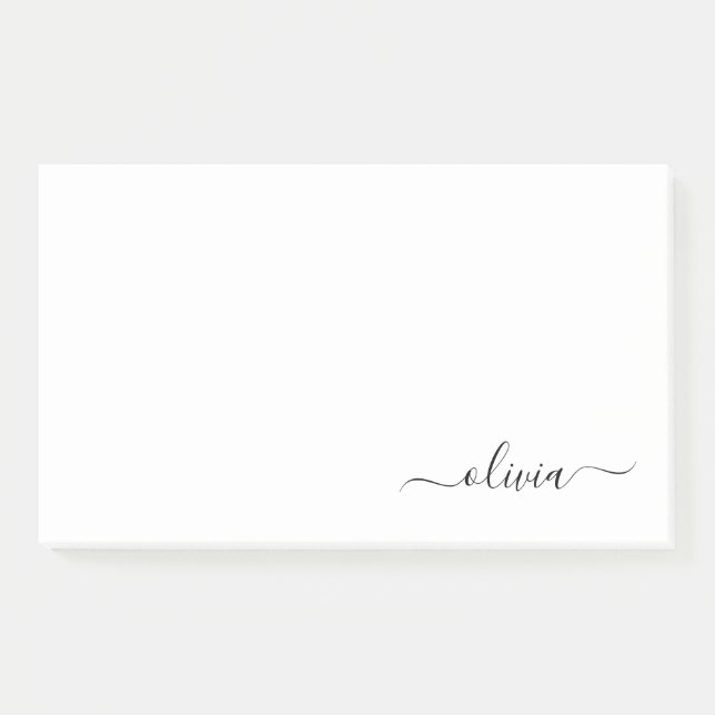 Notas Post-it® Black White Modern Script Girly Monograma Nombre (Anverso)