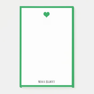 Notas Post-it® Blanco con el corazón verde brillante y el borde +