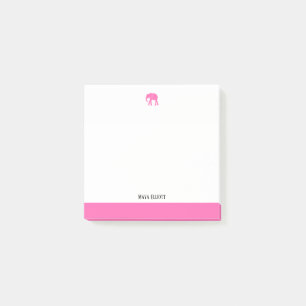 Notas Post-it® Blanco con Elefante Rosa Brillante y Borde + Nombr