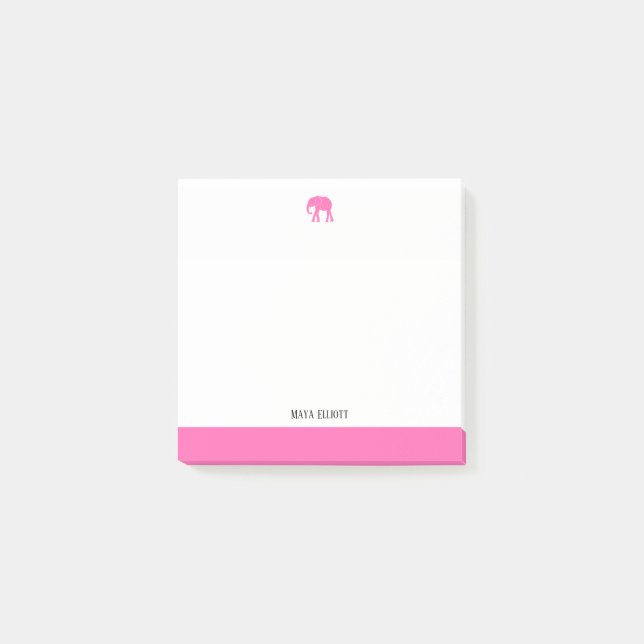 Notas Post-it® Blanco con Elefante Rosa Brillante y Borde + Nombr (Anverso)