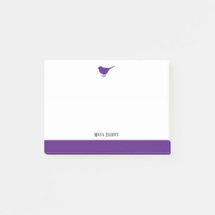 Notas Post-it® Blanco con pequeño pájaro morado y borde + nombre