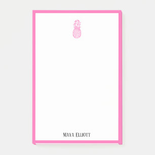 Notas Post-it® Blanco con piña rosa brillante y borde + nombre