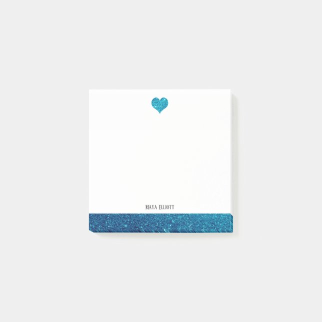 Notas Post-it® Blanco con Purpurina falso Verde azulado Corazón y (Anverso)