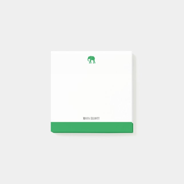 Notas Post-it® Blanco con un claro elefante verde y borde + nombr (Anverso)