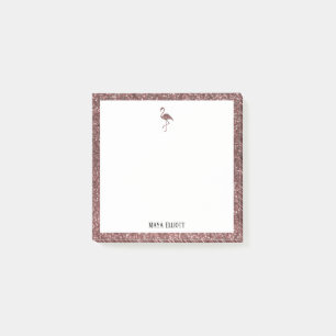 Notas Post-it® Blanco + Glitter de Oro Rosa Flamenco & Borde, Nom
