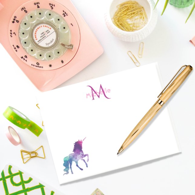 Notas Post-it® Blanco morado de unicornio monogramado (Subido por el creador)