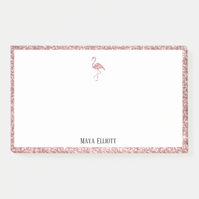Notas Post-it® Blanco + Rosa Purpurina de oro Flamingo y borde co (Anverso)