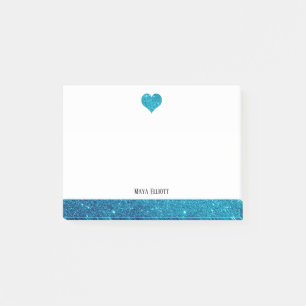 Notas Post-it® Blanco sobre el corazón y borde Verde azulados Pur