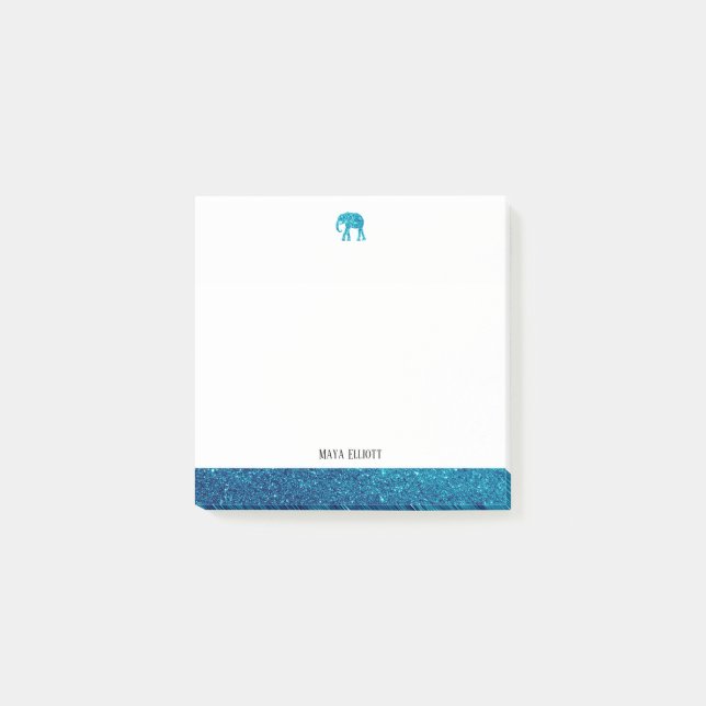 Notas Post-it® Blanco sobre el elefante Purpurina falso Verde azu (Anverso)