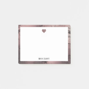 Notas Post-it® Blanco sobre el Rosa Corazón y borde de mármol dor