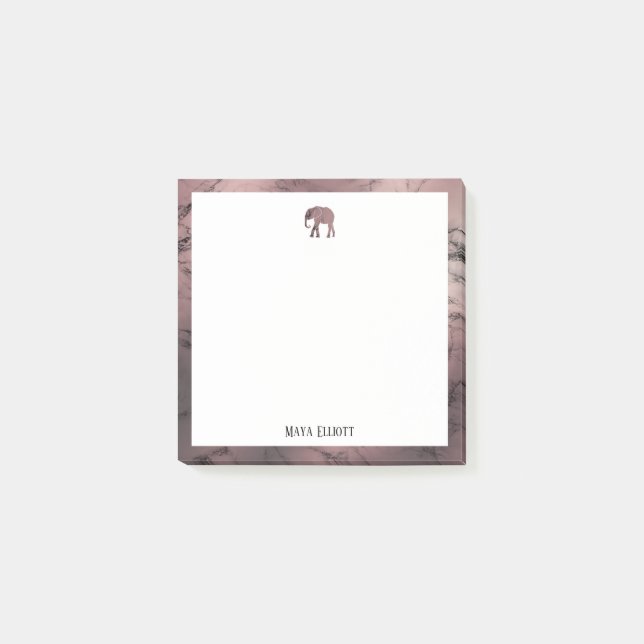 Notas Post-it® Blanco sobre elefante de mármol de oro y Rosa (Anverso)