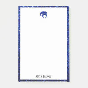 Notas Post-it® Blanco sobre elefante de purpurina falsa azul y bo