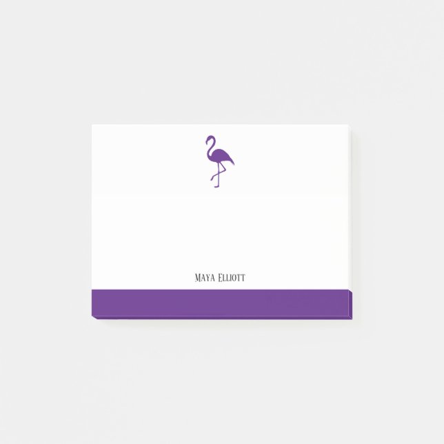 Notas Post-it® Blanco sobre flamenco morado y borde con nombre (Anverso)