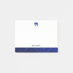 Notas Post-it® Blanco sobre la falda azul Purpurina Elefante y bo