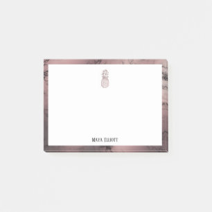 Notas Post-it® Blanco sobre piña de mármol de oro rosa y borde, n