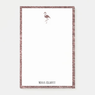 Notas Post-it® Blanco sobre Rosa Purpurina de oro Flamingo & Bord