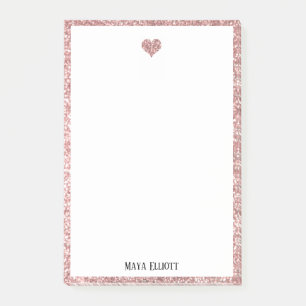 Notas Post-it® Blanco sobre Rosa Purpurina Faux de oro Corazón y 