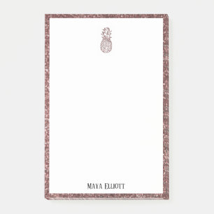 Notas Post-it® Blanco sobre Rosa Purpurina Faux Oro Piña y borde