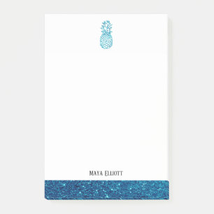 Notas Post-it® Blanco + Verde azulado Purpurina Faux Pineapple &