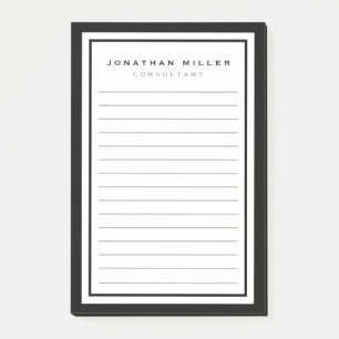 Notas Post-it® Blanco y negro con líneas profesionales   Nombre