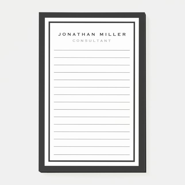 Notas Post-it® Blanco y negro con líneas profesionales | Nombre (Anverso)