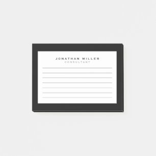 Notas Post-it® Blanco y negro con líneas profesionales   Nombre