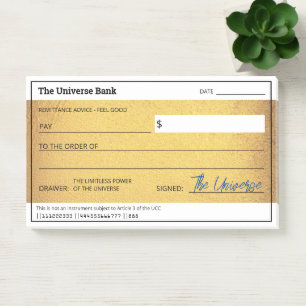 Notas Post-it® Blank Check Gold Law of Atraction Abundance