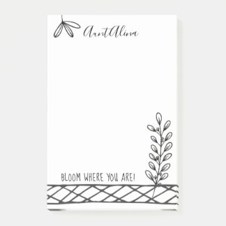 Notas Post-it® ¡Bloom! Ilustracion floral blanco y negro