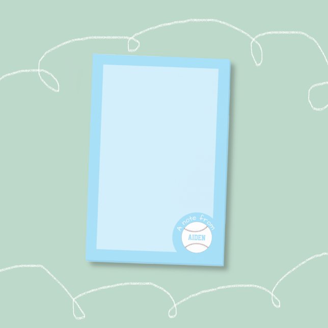 Notas Post-it® Blue Baseball Personalized Kids Notes  (Kid personalized blue baseball sticky notes .)