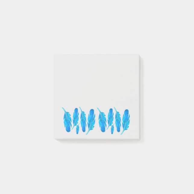 Notas Post-it® Blue boho plumas azul y gris (Anverso)
