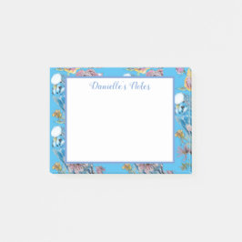 Notas Post-it® Blue Budgie Budgerigar Rosa acuarela Floral arte