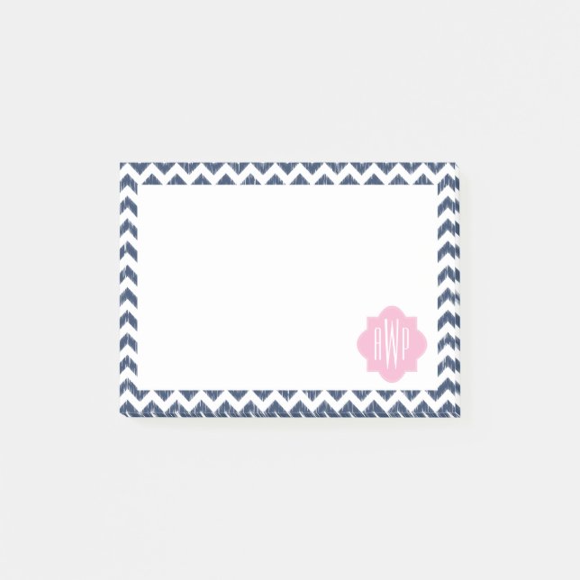Notas Post-it® Blue Chevron Ikat Monogrammed Post Que Observa (Anverso)