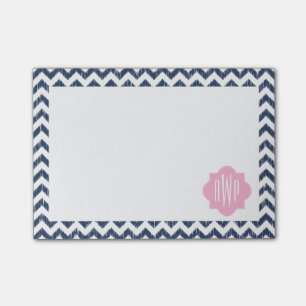 Notas Post-it® Blue Chevron Ikat Monogrammed Post Que Observa