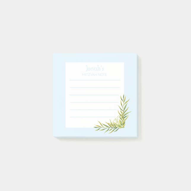 Notas Post-it® Blue Floral Mitzvah Nota: 3x3 Sticky Pad (Anverso)