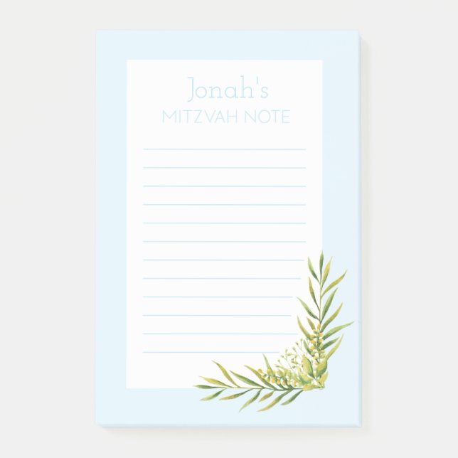 Notas Post-it® Blue Floral Mitzvah Nota: 4x6 Sticky Pad (Anverso)