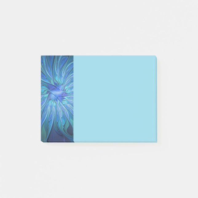 Notas Post-it® Blue Flower Fantasy Pattern, Abstract Fractal Art (Anverso)