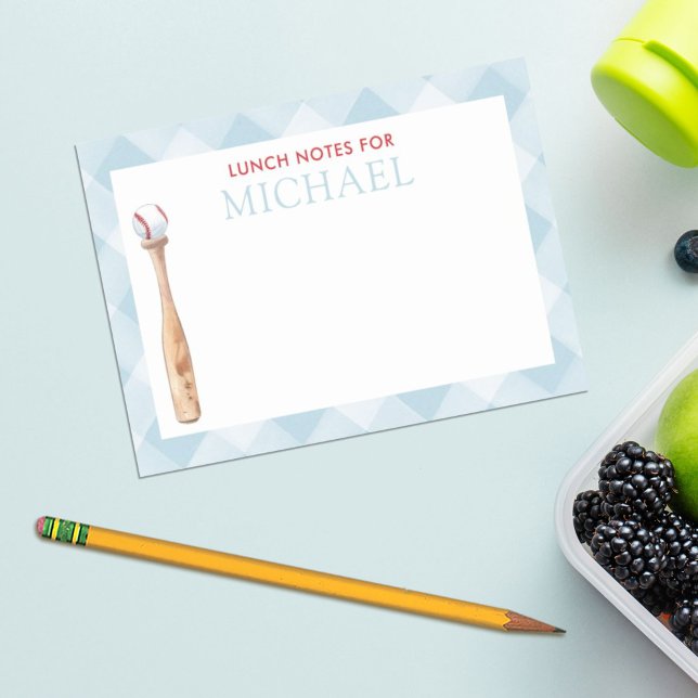 Notas Post-it® Blue Gingham Béisbol Niños Personalizado Lunch Box (Subido por el creador)
