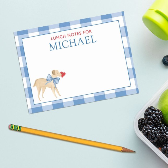 Notas Post-it® Blue Gingham Dog con Personalizado Bow Kids Lunch  (Subido por el creador)