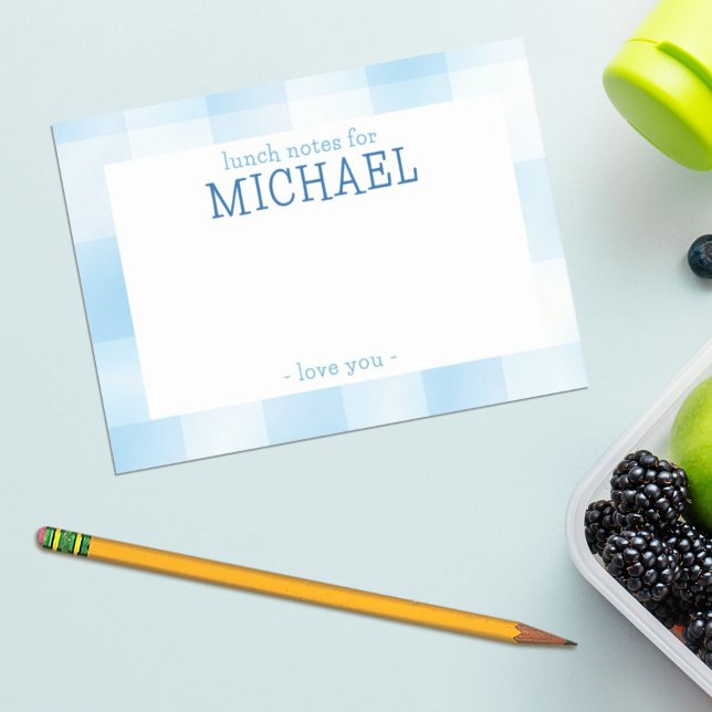Notas Post-it® Blue Gingham Plaid Kids Personalized Lunch Notes (Subido por el creador)