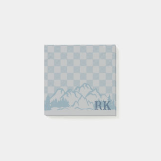 Notas Post-it® Blue Gray Check Pattern Rustic Mountains Monogram
