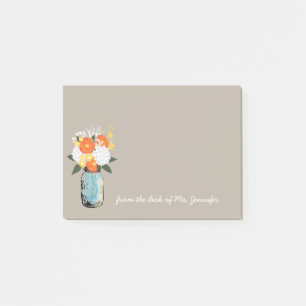 Notas Post-it® Blue Mason Jar White Hydrangeas Naranja Daisies