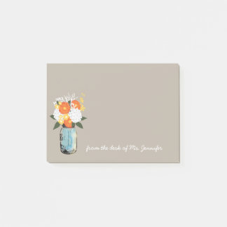Notas Post-it® Blue Mason Jar White Hydrangeas Naranja Daisies