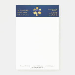 Notas Post-it® Blue Medical 3D Caduceus Gold Cross