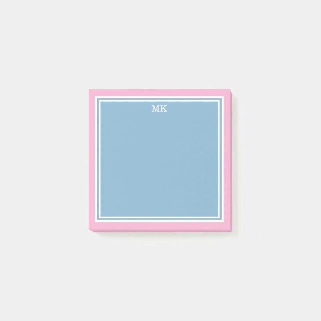 Notas Post-it® Blue Pink Borders Monogrammed (Anverso)