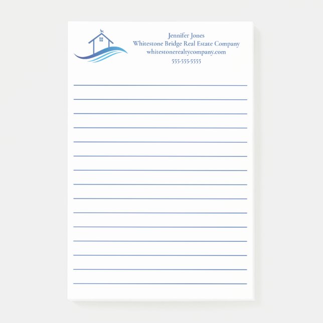 Notas Post-it® Blue Real Estate Company House Custom Lined (Anverso)